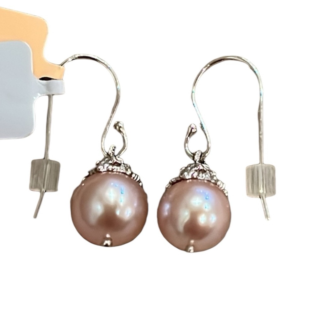 Judith Ripka Sterling & Pink Pearl Wire Pierced Earrings NWT New